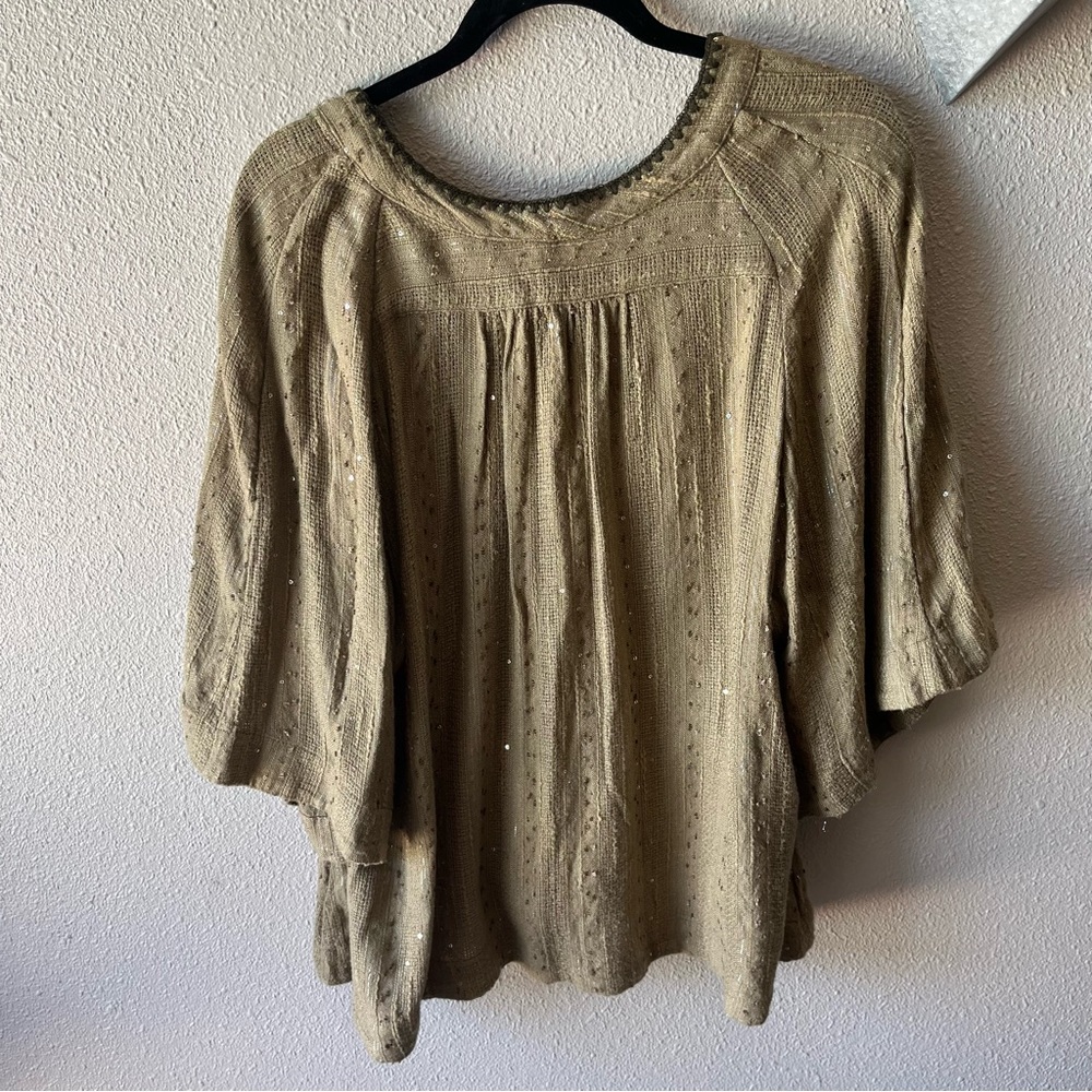 Free People Olive Green Boho Knit Blouse - Picture 4 of 12
